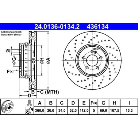 Ate 2-PC BRAKE DISC FRONT 360X36.0MM O.E.M. 436134